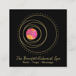 *~*  Boho Gold Sacred Geometry Luna Moon Lunar Square Business Card