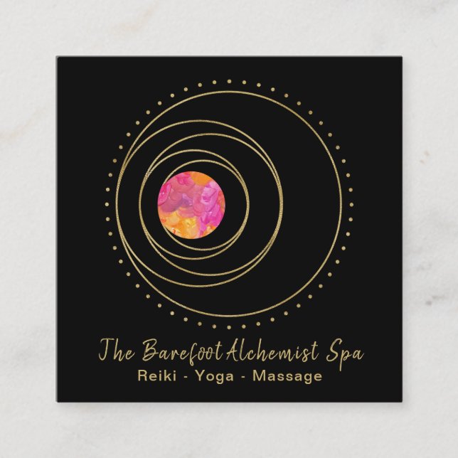 *~*  Boho Gold Sacred Geometry Luna Moon Lunar Square Business Card (Front)