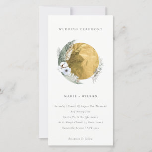 Boho Gold Saga Green Floral Wreath Wedding Invite
