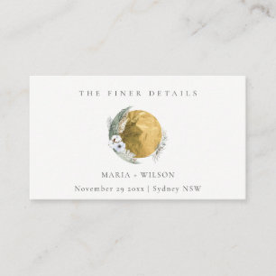 Boho Gold Saga Green Floral Wreath Wedding Website Business Card