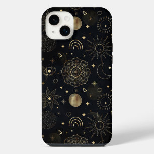 Boho Gold Space doodles Black Design iPhone 14 Plus Case