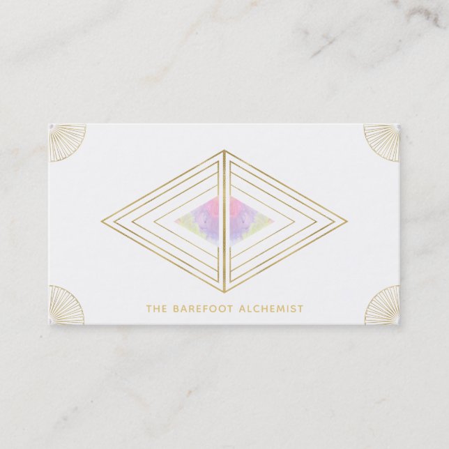 *~*  Boho Gold Triangles Sacred Geometry Alchemy Business Card (Front)