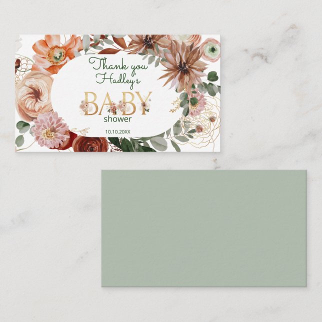  Boho golden eucalyptus baby shower thank you  Business Card (Front/Back)