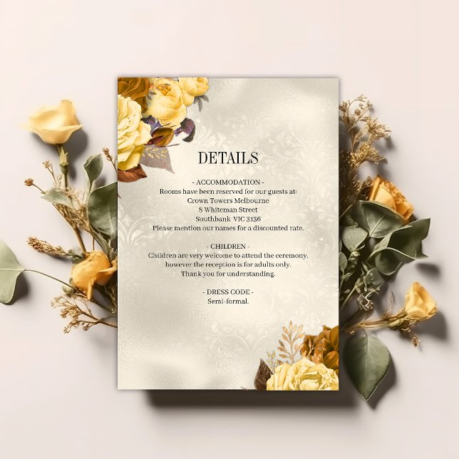 Boho Golden Floral Silk Elegance Wedding Details Enclosure Card (Creator Uploaded)