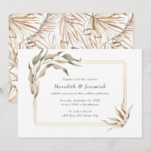 Boho Golden Greenery Wedding Invitation