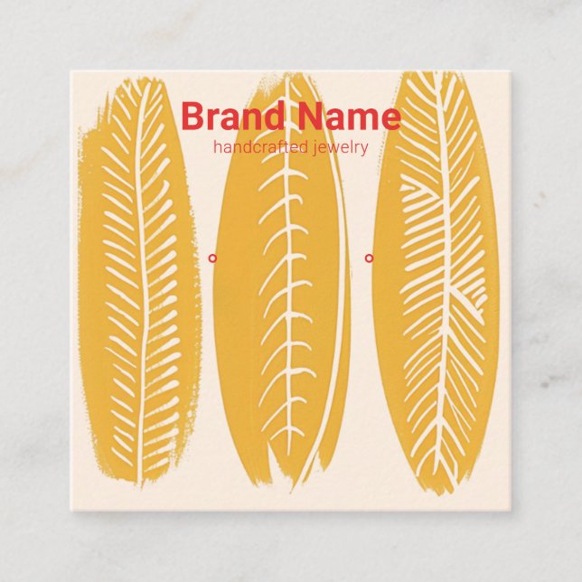 Boho Golden Leaves Earring Display Square Bus Square Business Card (Front)