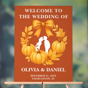 Boho Golden Pumpkin Fall Wedding Welcome Acrylic Sign