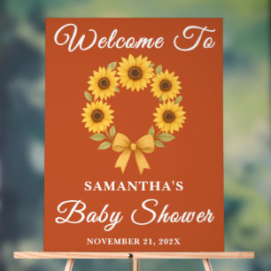 Boho Golden Sunflower Fall Baby Shower Welcome Acrylic Sign