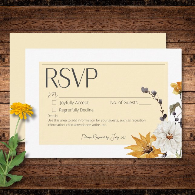 Boho Golden Yellow Meadow Flower Yellow No Dinner RSVP Card (Boho Golden Yellow Meadow Flower Yellow No Dinner RSVP Card)