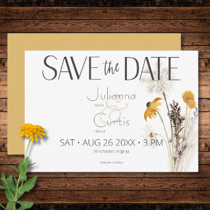 Boho Golden Yellow Meadow Flowers Gold Wedding Save The Date