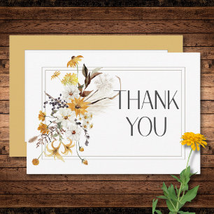 Boho Golden Yellow Meadow Flowers Gold Wedding Thank You Card