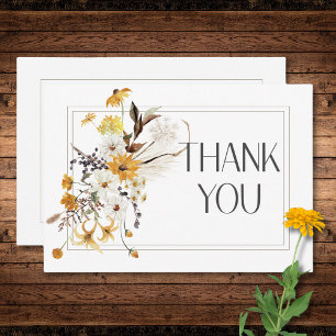 Boho Golden Yellow Meadow Flowers White Wedding Thank You Card