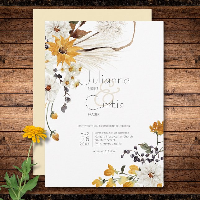 Boho Golden Yellow Meadow Flowers Yellow Wedding Invitation (Boho Golden Yellow Meadow Flowers Yellow Wedding Invitation)