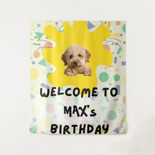 Boho Goldendoodle First Birthday Welcome Sign On Tapestry