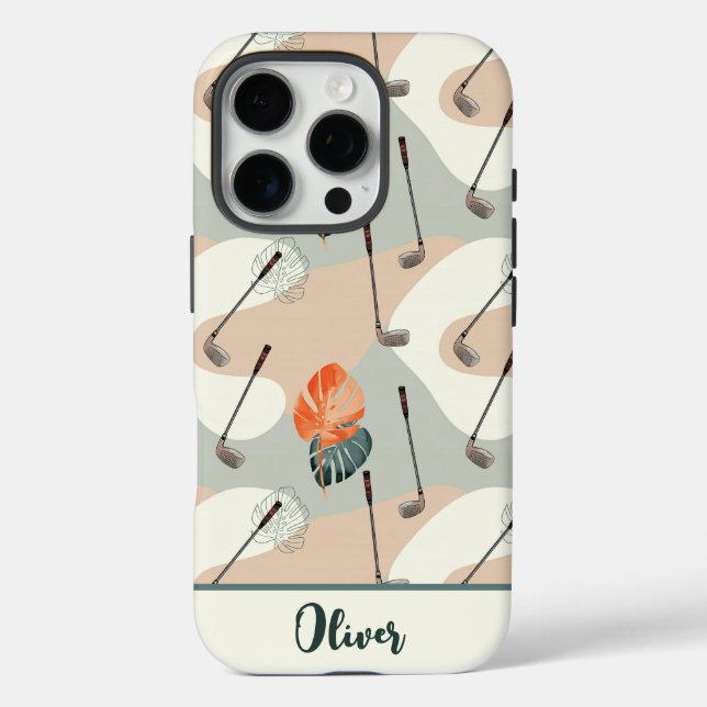 Boho Golf Clubs Pattern with Tropical Leaves Case-Mate iPhone Case (Back)