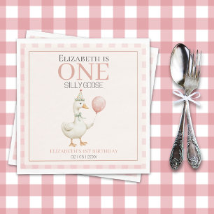 Boho Goose Birthday – Pink Balloon & Tartan Napkin