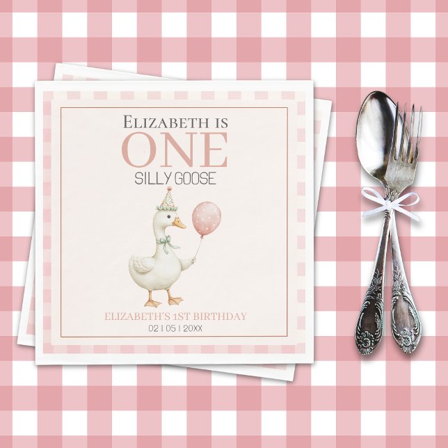 Boho Goose Birthday – Pink Balloon & Tartan Napkin (Creator Uploaded)