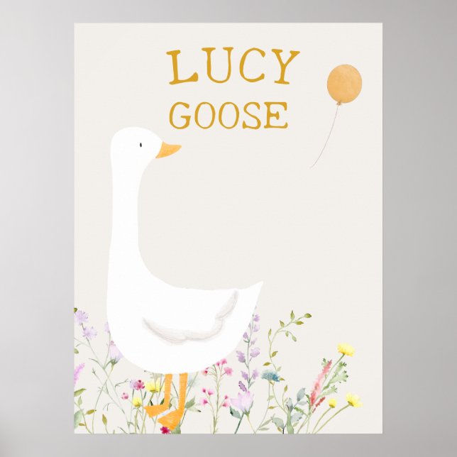 Boho Goose Duck Floral Baby Shower Artwork Poster (Front)