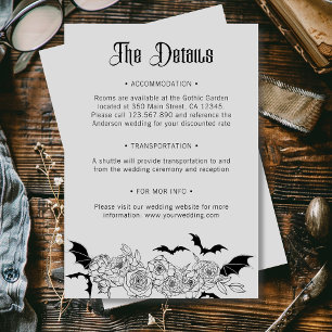 Boho Gothic Botanical Gray Wedding Details Enclosure Card