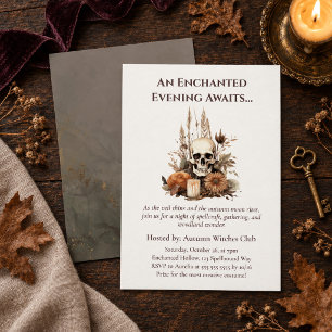 Boho Gothic Fall Party with Skull and Flowers Invitation