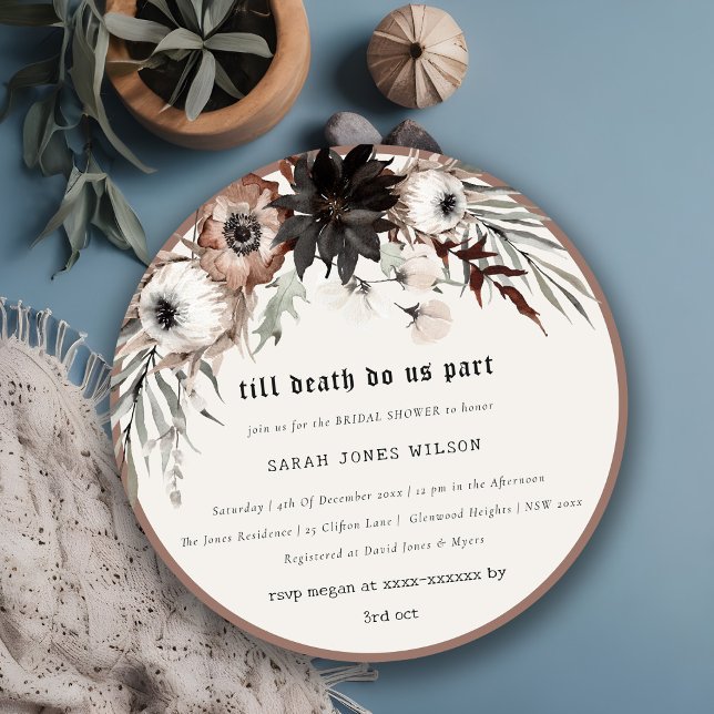 Boho Gothic Rust Black Botanical Bridal Shower Invitation (Creator Uploaded)