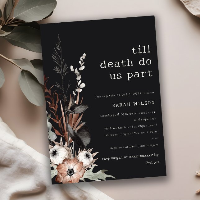 Boho Gothic Rust Black Botanical Bridal Shower Invitation (Creator Uploaded)