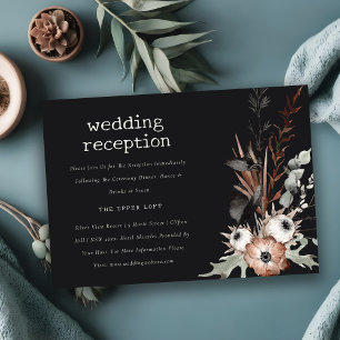 Boho Gothic Rust Black Botanical Wedding Reception Enclosure Card