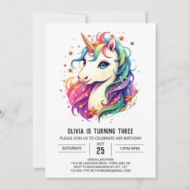 Boho Graceful Unicorn Birthday Invitation (Front)