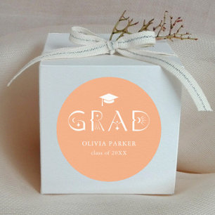 Boho GRAD Typography Peach Classic Round Sticker