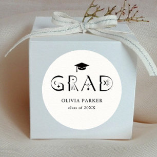 Boho GRAD Typography White Classic Round Sticker