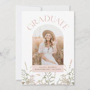 Boho Graduate Arch Pink and Green Graduation Photo Invitation