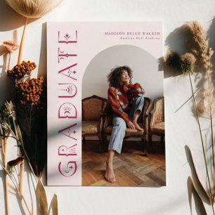 Boho Graduate Pink Graduation Announcement