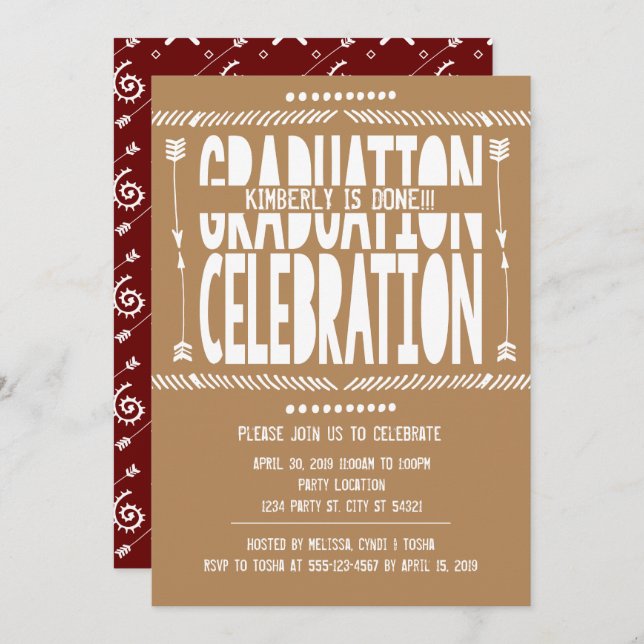 Boho Graduation Party Invitations (Front/Back)