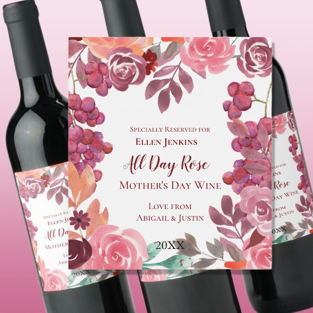 Boho Grapes and Roses Mothers Day Wine Label (Creator Uploaded)