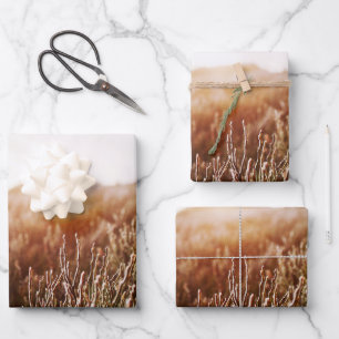 Boho Grass Field Photo Gift Wrapping Paper Sheet