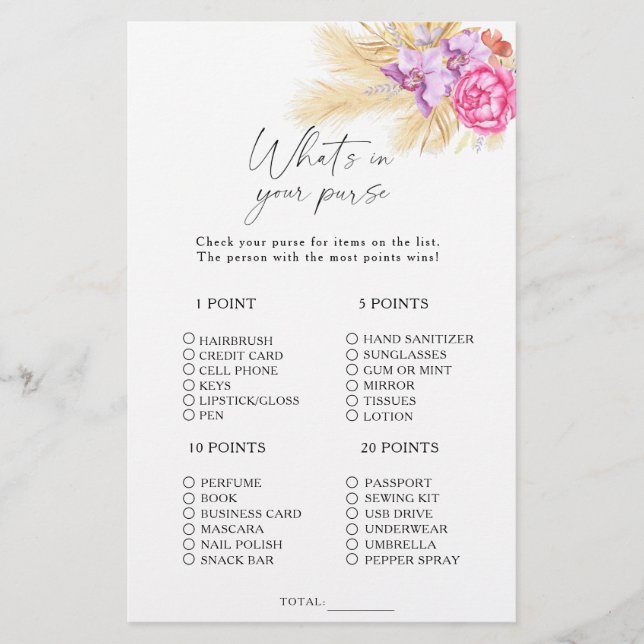 Boho grass - What's in your purse game (Front)