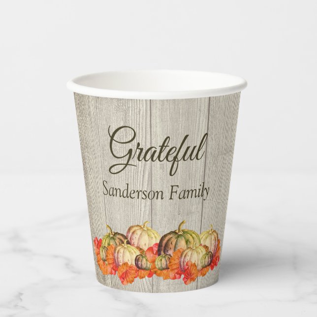 Boho Grateful Thanksgiving Party Fall Paper Cups (Front)