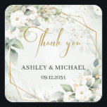 Boho green and gold white flowers wedding sticker<br><div class="desc">Stunning design for wedding stickers - Watercolor hand painted white flowers roses peonies mixed sage eucalyptus greenery woven into faux gold geometric frame and combined trendy calligraphy font makes this design so impressive. For enhance bohemian feeling this amazing floral bouquet combined modern calligraphy script font. Don't hesitate to contact me...</div>