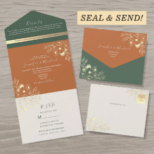 Boho Green and Terracotta Wedding All In One Invitation