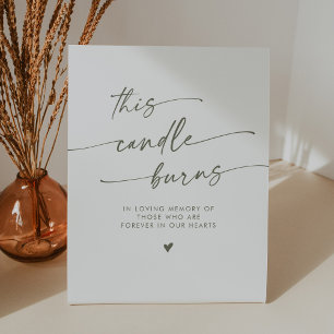 Boho Green and White This Candle Burns Memorial Pedestal Sign
