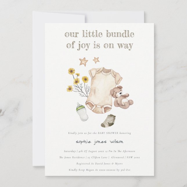 Boho Green Baby Clothes Gender Neutral Baby Shower Invitation (Front)
