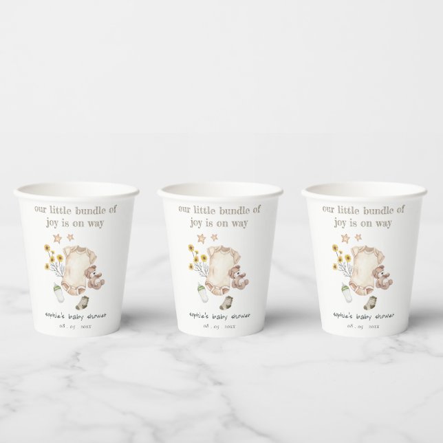 Boho Green Baby Clothes Gender Neutral Baby Shower Paper Cups (Multi)