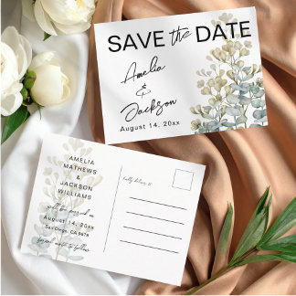 Boho Green & beige Botanical Save the Date Announcement Postcard