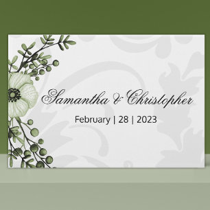 Boho Green Berries and Grey Damask Wedding Guest Book