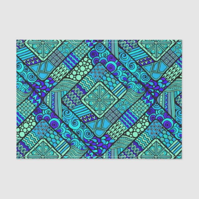 Boho Green blue abstract tribal pattern Tissue Paper (Front)