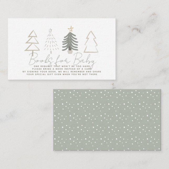 Boho Green Christmas Trees Baby Book Request Enclosure Card (Front/Back)