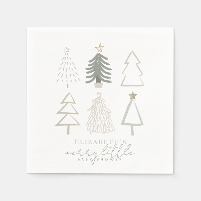 Boho Green Christmas Trees Baby Shower Napkin (Front)