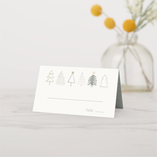 Boho Green Christmas Trees Holiday Place Card (Front)