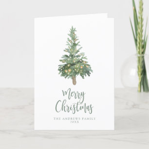Boho Green Christmas Watercolor Tree Non-Photo Holiday Card