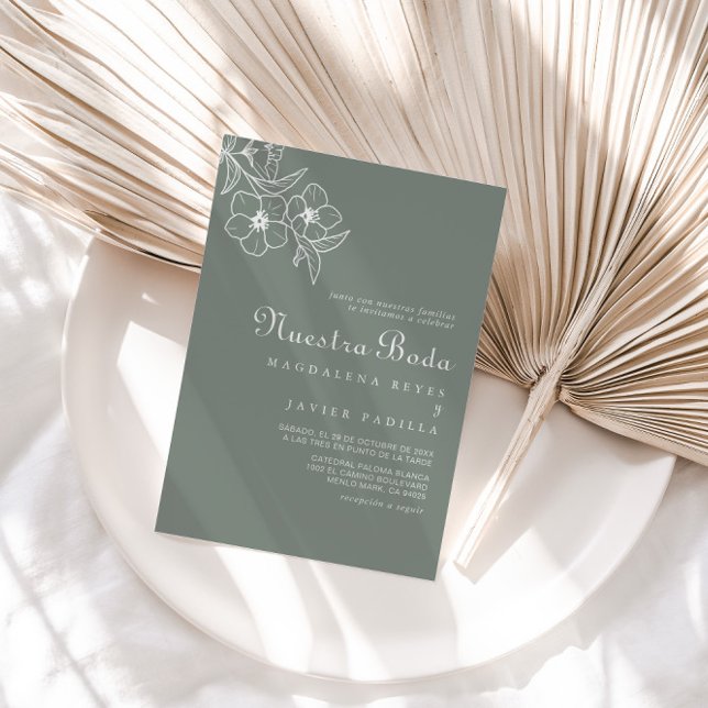 Boho Green Destination Floral Nuestra Boda  Invitation (Creator Uploaded)
